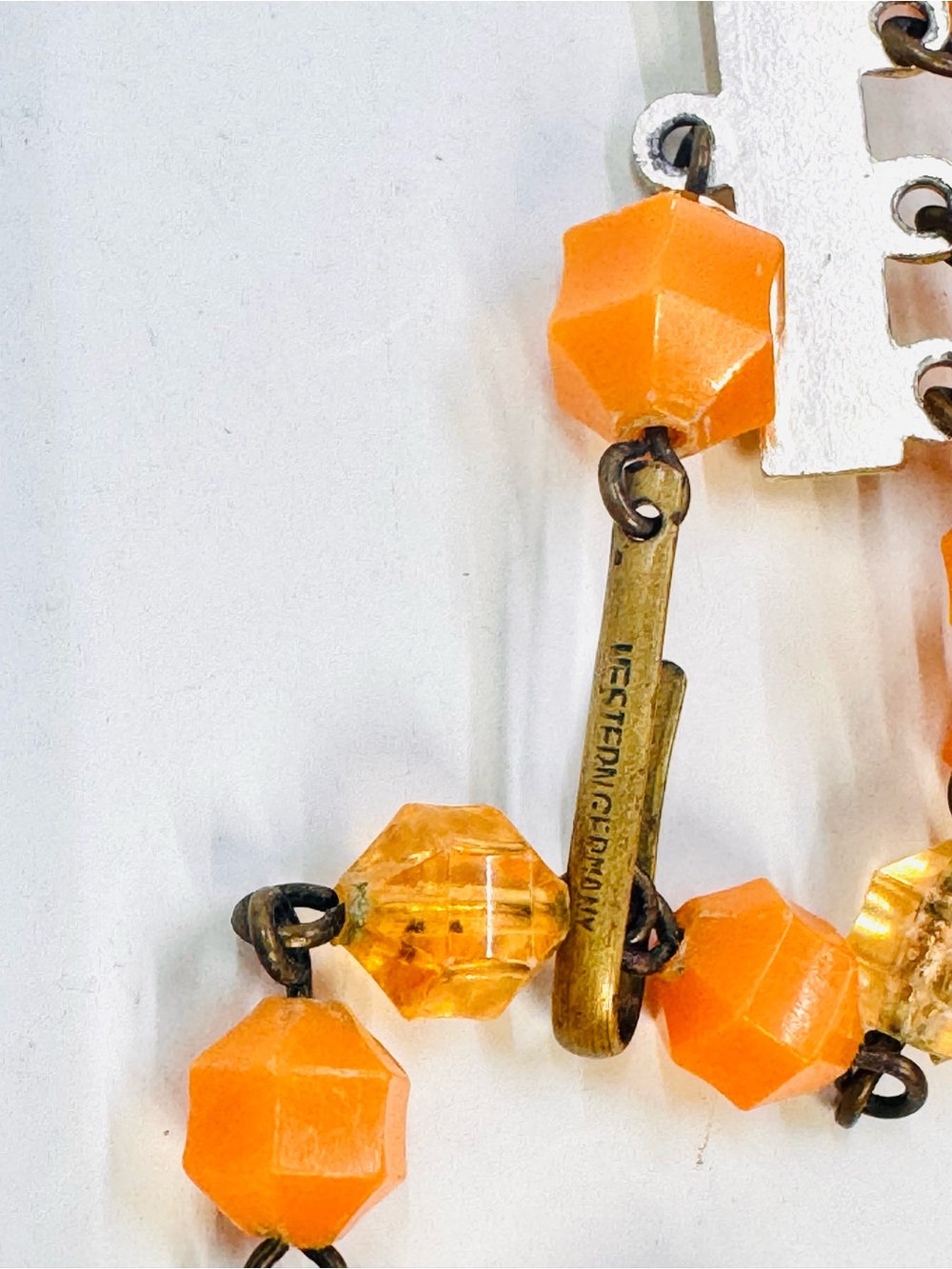 Vintage Stamped Western Germany Orange Beaded Multi Strand Necklace 16-18” - Picture 2 of 2